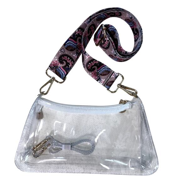 Clear Crossbody Purse Shoulder Bag with Colorful Adjustable Paisley Strap - Picture 4 of 6